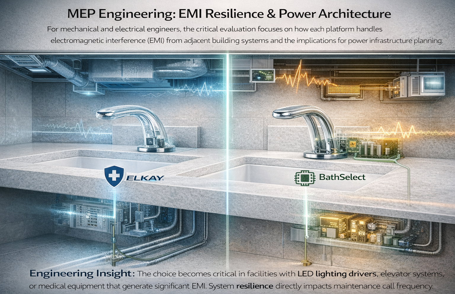 Electromagnetic interference affecting touchless faucet sensor reliability in commercial restroom environments